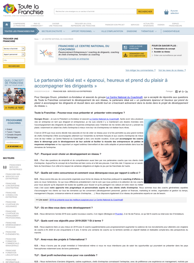 Le partenaire idéal est « épanoui, heureux et prend du plaisir à accompagner les dirigeants »